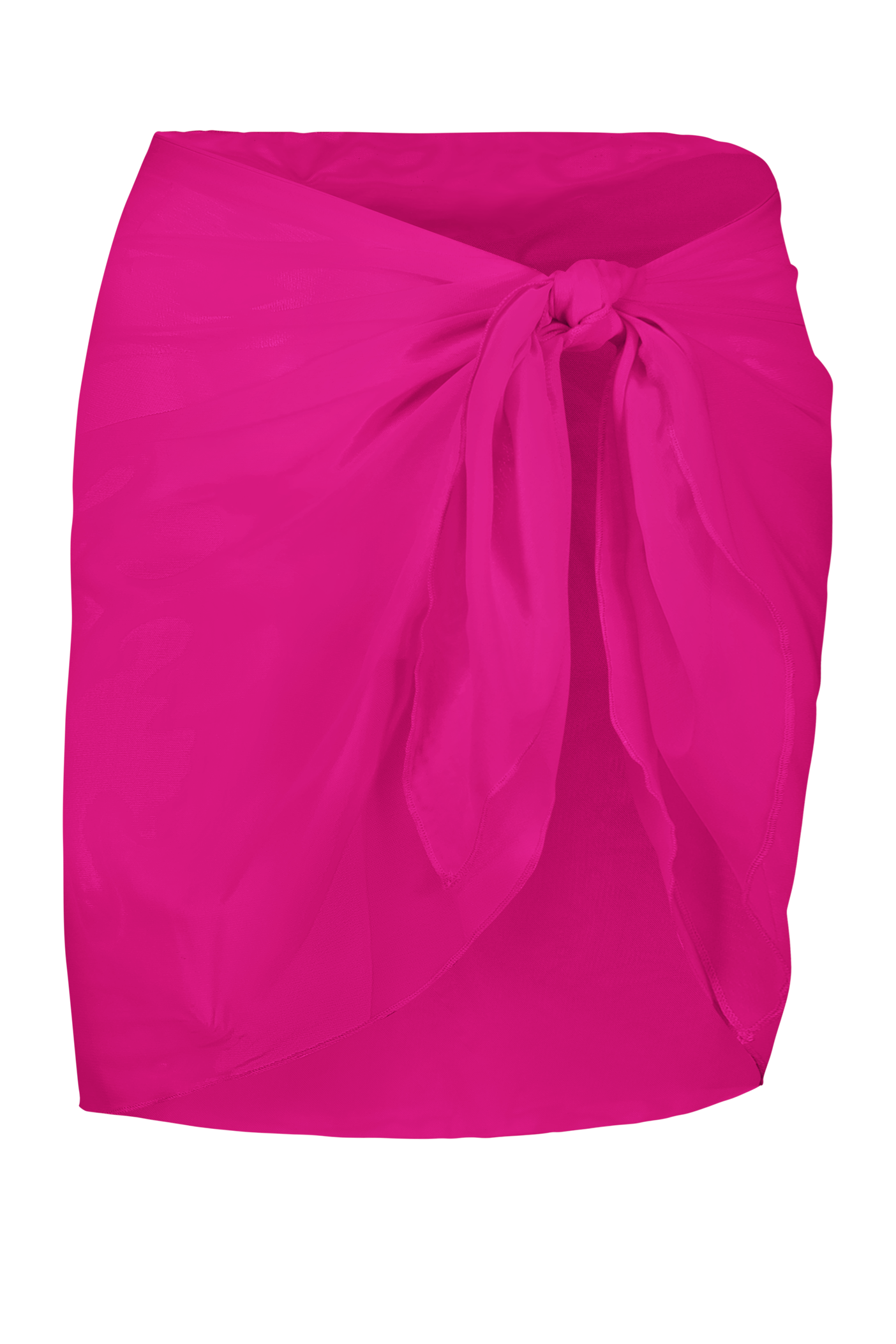 The Willa Sarong by Gigi C Bikinis in bright pink is a silky soft, sheer mesh, tie-front design. Styled as a skirt, this lightweight piece is ideal for beachwear or casual summer attire with its subtle and flowing texture.