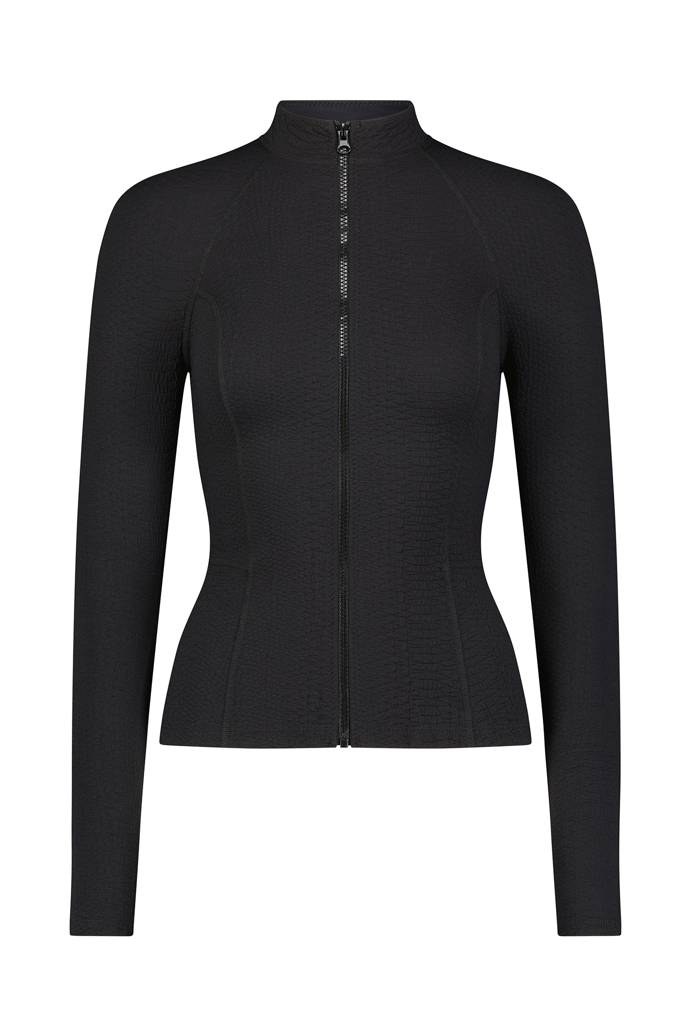 Textured Black Athletic Jacket with Matching Front Zipper