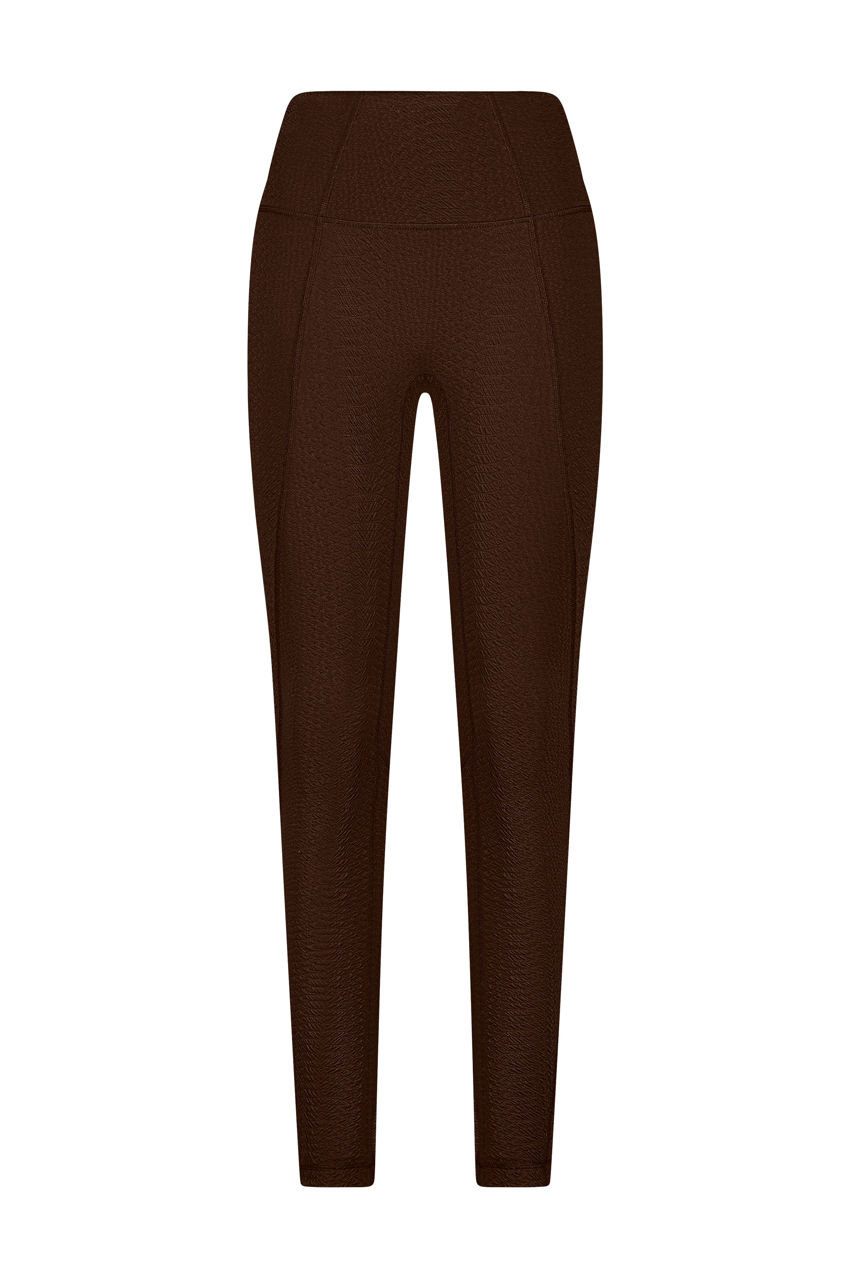 The Ava Legging by Gigi C Sport features a front view of brown faux snakeskin with a high waistband and subtle seam details, set against a black backdrop.