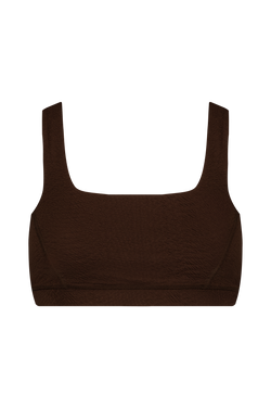 Brown Sports Bra in Textured Faux Snakeskin Fabric, Wilson Bra - Chocolate