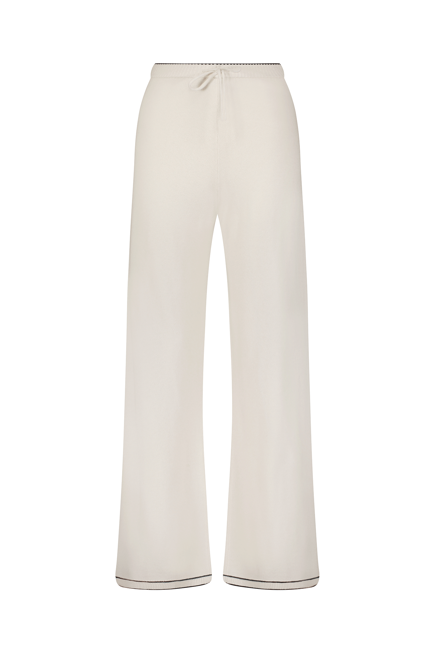 The Aubrie Wide Leg Pant by Gigi C Lounge combines style and comfort with an elastic waistband and subtle stitch details, offering versatility in beige as luxe loungewear on a plain white background.