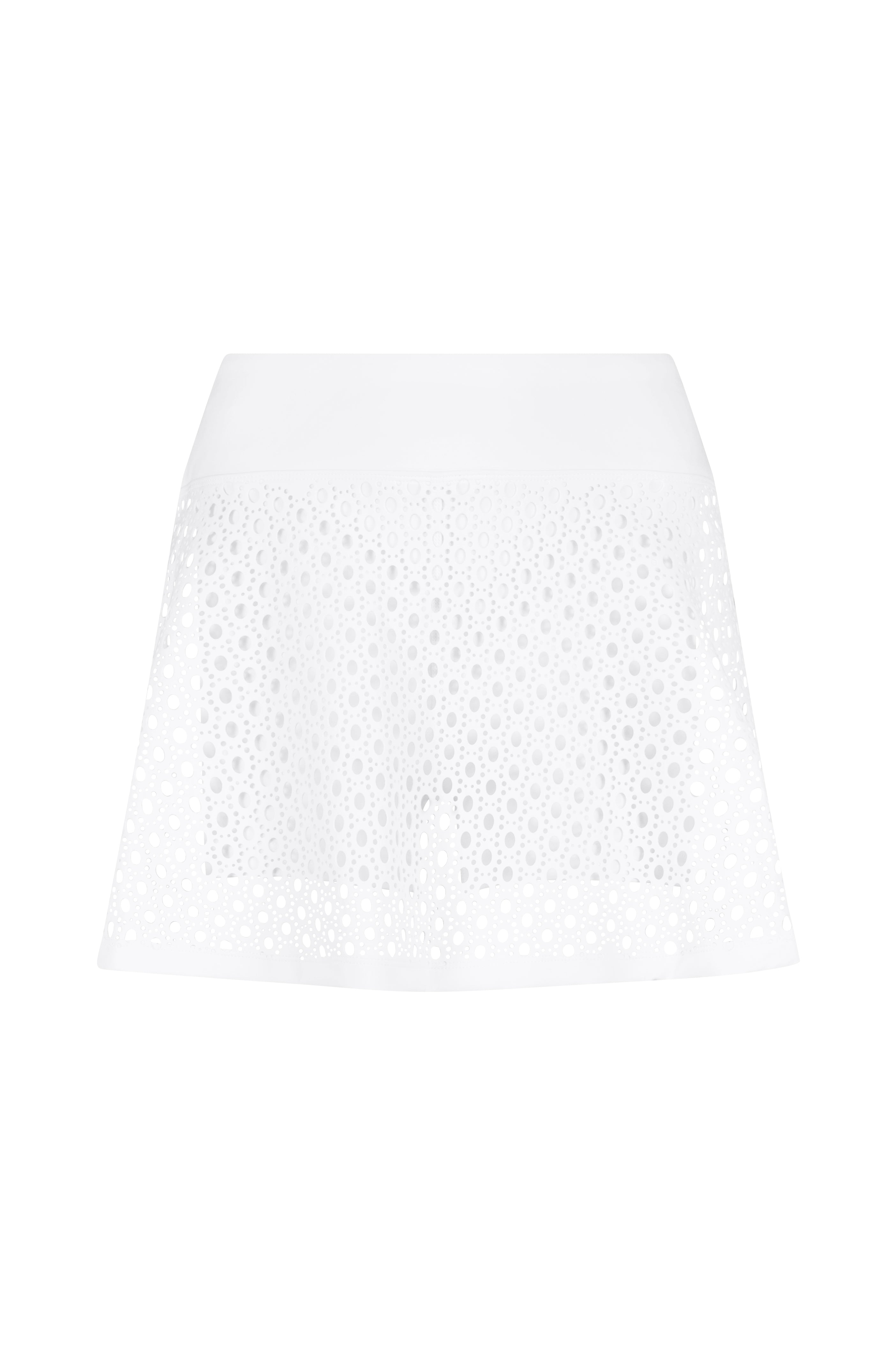 The Kyra Skirt from Gigi C Sport features a solid waistband and circular cutout design in a lightweight, airy fabric with a straight hem. Its perfect for style and function, pairing well with activewear essentials and offering UV protection.