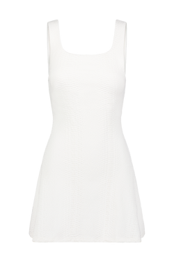 White Tennis Dress with Built in Shorts in Textured Snakeskin Fabric, Ezzie Dress - Ivory