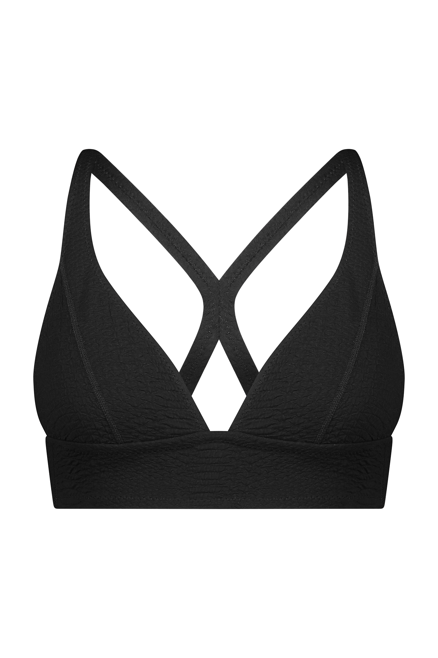 The Marissa Bra by Gigi C Sport features a criss-cross back and faux snake pattern in black, providing bi-stretch compression for medium support and an athletic look against a white backdrop.